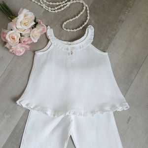 Girl's 100% Linen Crop Pant Set 3T Off-White Designer Rosette Millington NWOT